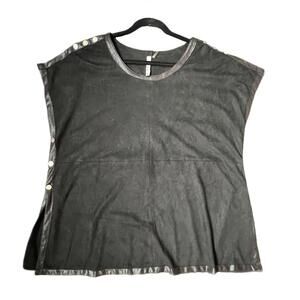 Miilla Oversized Faux Suede Black Faux Leather Trim Tunic - S